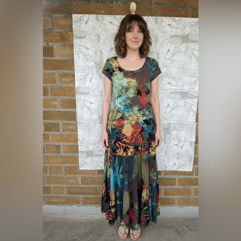 Peruvian Connection Maximalist Boho Floral Print Tiered Maxi Dress M - Artsy - Picture 3 of 10